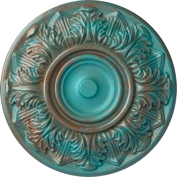 Ekena Millwork 13 in. x 1-3/8 in. Whitman Urethane Ceiling Medallion (For Canopies upto 3-3/4 in.), Copper Green Patina