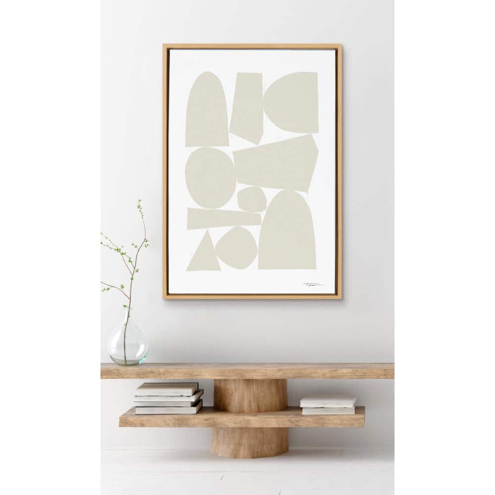 Neutral Abstract Geometric Canvas Print with Natural Frame