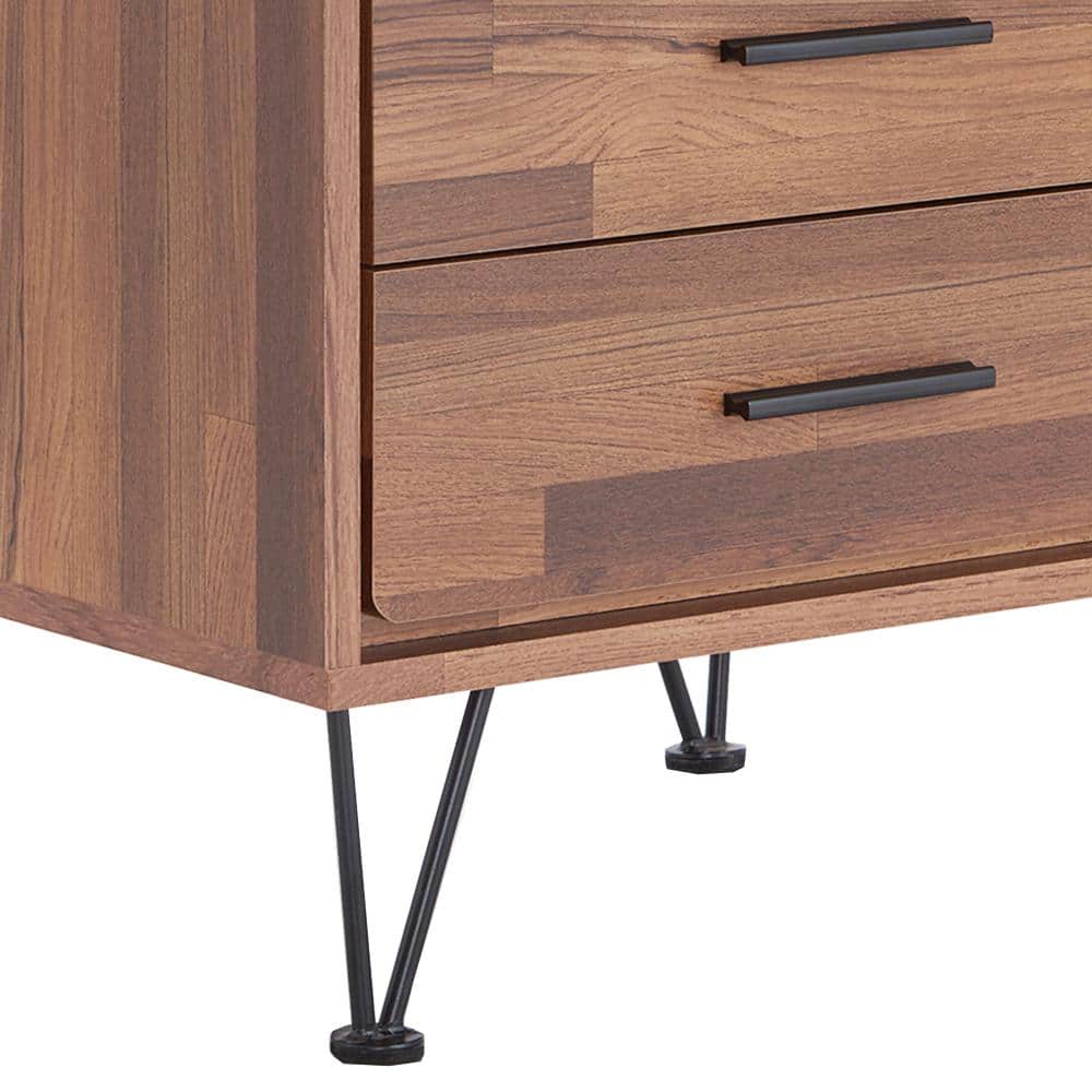 Elegant Walnut Finish 2-Drawer Accent Table with Metal Hardware