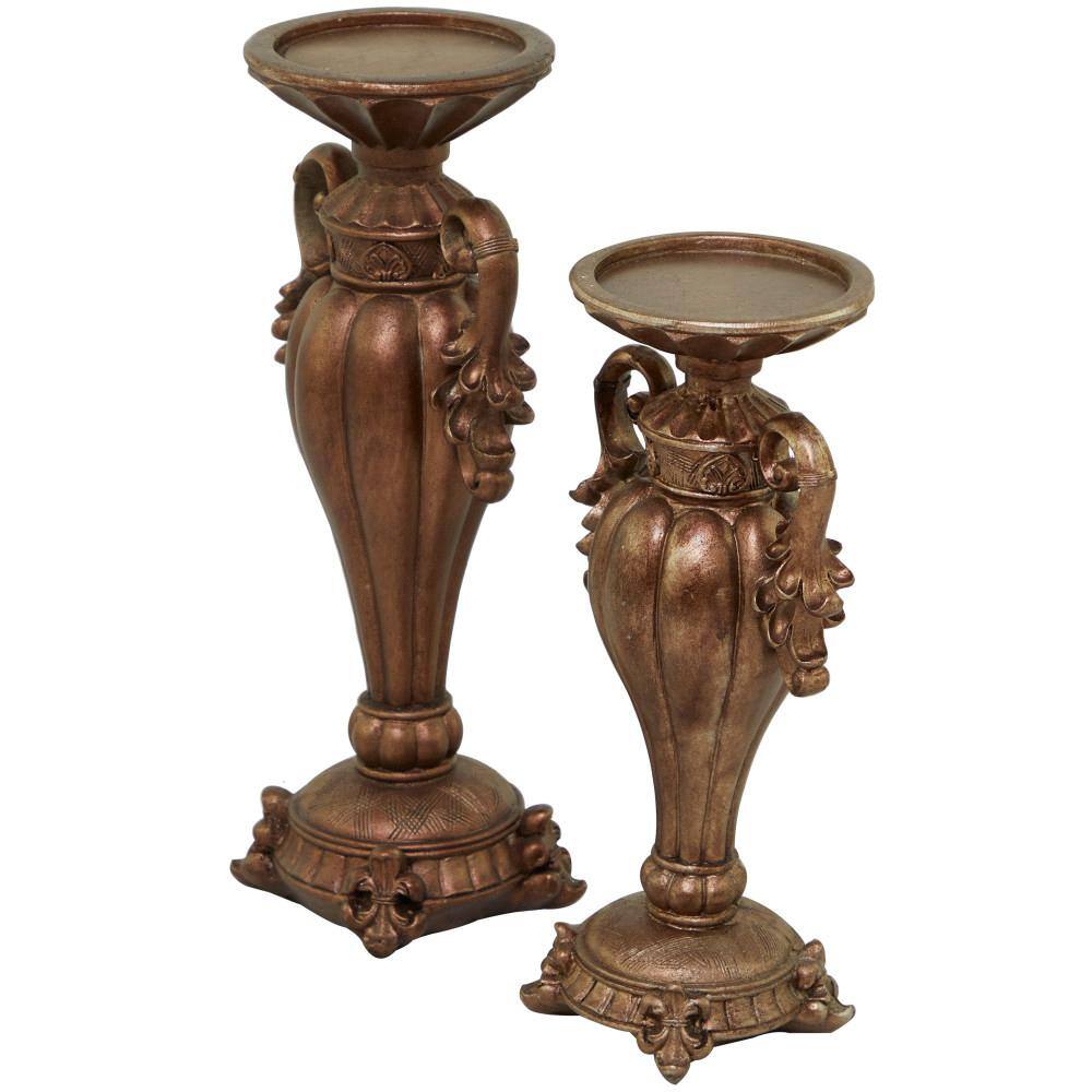 Antique Brass Polystone Scroll Candle Lantern Set