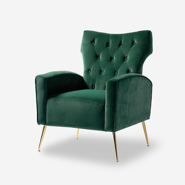 JAYDEN CREATION Brion Modern Green Velvet Button Tufted Comfy Wingback Armchair with Metal Legs