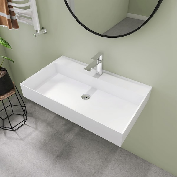 31-1/2 in. x 19 in. Rectangular Bathroom Vessel Sink in White Solid Surface