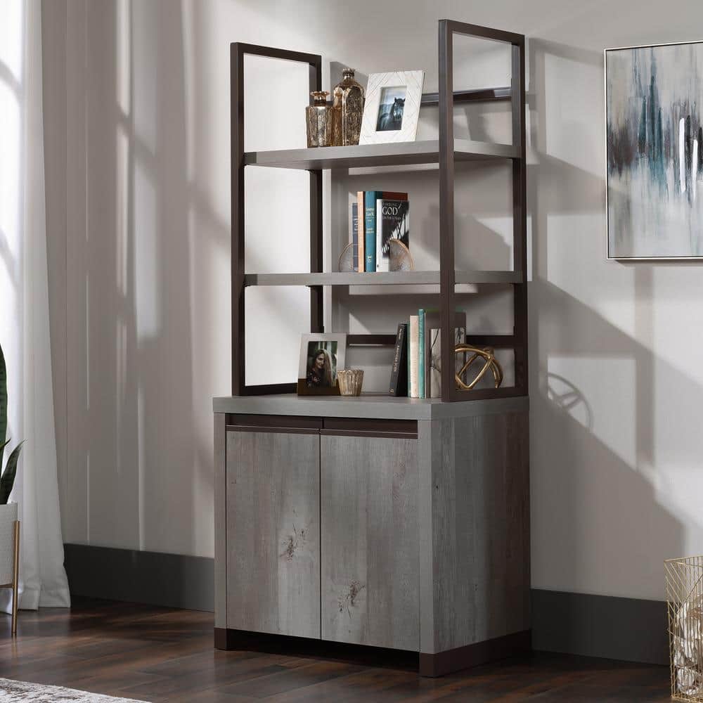 Gray Adjustable 2-Door Library Cabinet with Hutch