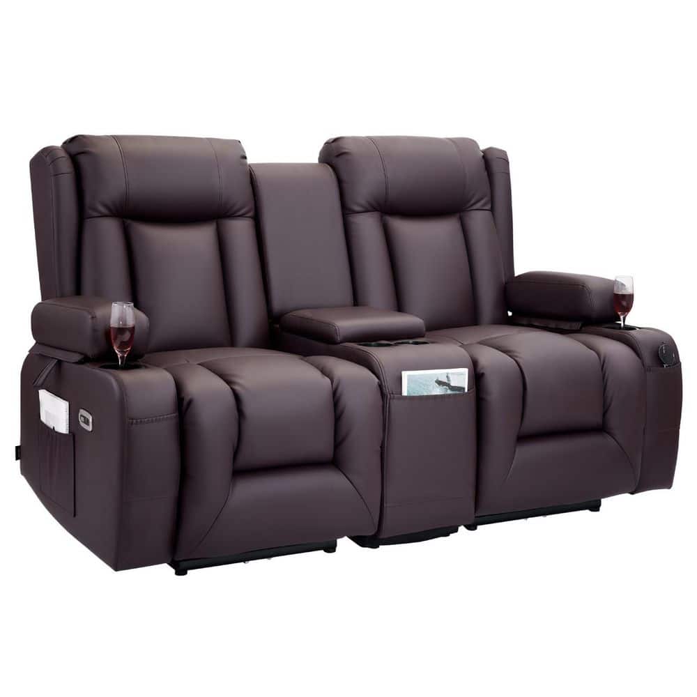 Loveseat Recliner Sofa, Power Reclining Couch with Heating Massage Timer, PU Leather Electric Recliner Sofa Metal Brown price history on PriceWatchPro