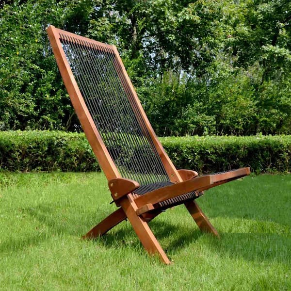 SUNRINX Acacia Wood Folding Outdoor Lounge Chairs, Roping Leisure Chair ...