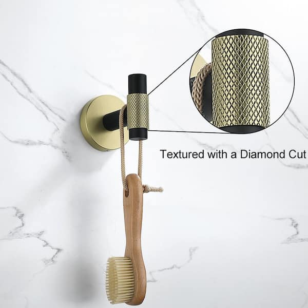 4-Piece Bath Hardware Set with Towel bar Toilet Paper Holder Towel Hook Towel Holder Set in Black-Gold