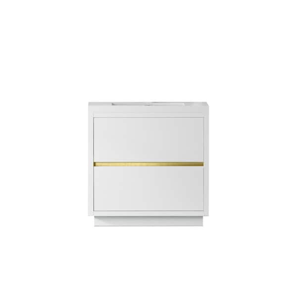 36 in. W x 20 in. D x 35 in. H Single Sink Freestanding Bath Vanity in Glossy White with White Solid Surface Top
