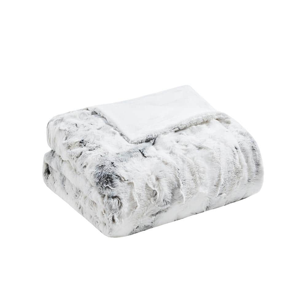 Premium Materials Oversized Cozy Gray Faux Fur Throw Blanket