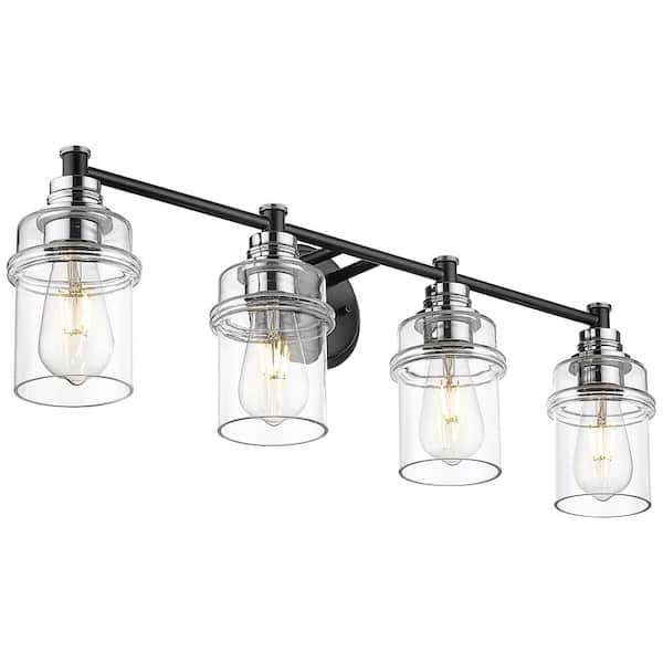 Zachvo 31 In. 4 Light Chrome And Black Vanity Light With Clear Glass 