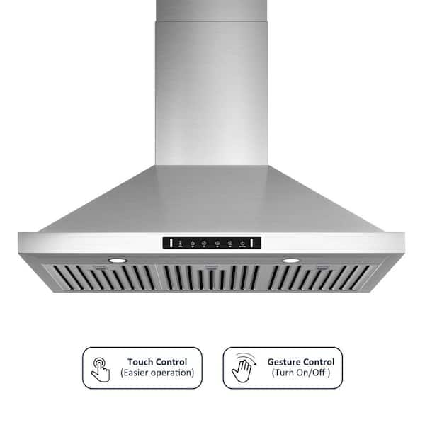 36 in. Wall Mount 900CFM Ducted Range Hood in Stainless Steel with LED Light