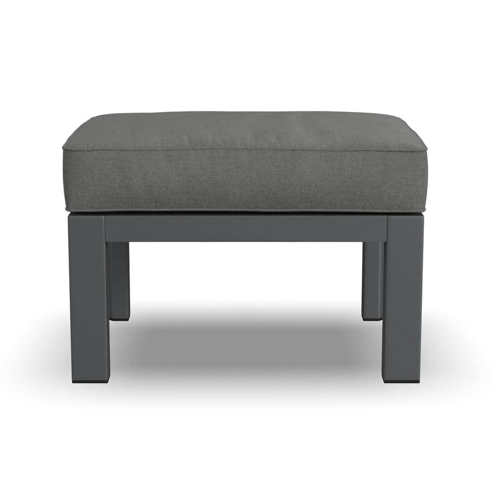 HOMESTYLES Grayton Black Aluminum Outdoor Ottoman with Gray Cushion
