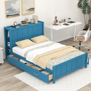 Blue Fabric Frame Full Platform Bed for Home or Office