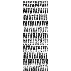 Zoey Faded Stripe Cozy Shag Black and White 2 ft. 6 in. x 6 ft. Indoor Runner Rug