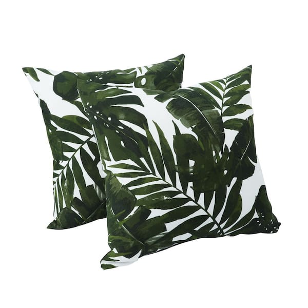 18 x 18 Dark Green Leaf Square Outdoor Throw Pillow, Waterproof Patio Cushion for Garden, Porch, Poolside (2-Pack)