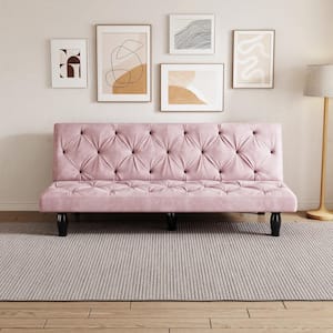 66 in. Pink Velvet Twin Size Variable Sofa Bed