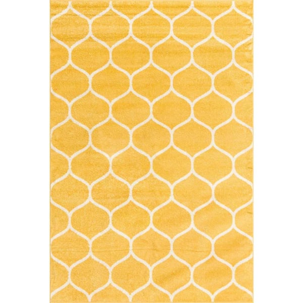 Unique Loom Trellis Frieze Rounded Yellow 6 ft. x 9 ft. Area Rug