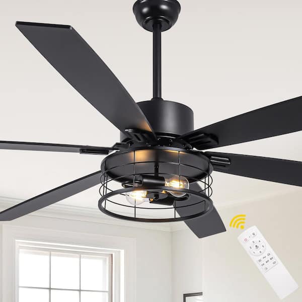 Koyah 65 in. Indoor Black Caged Ceiling Fan with Light and Remote, Farmhouse Down Rod Ceiling Fan with 6 Speeds