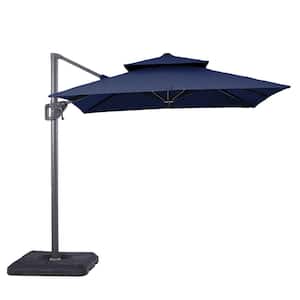 2pc Hostin 10 ft. Steel Cantilever Crank Tilt And 360 Square Patio Umbrella in Blue With Base