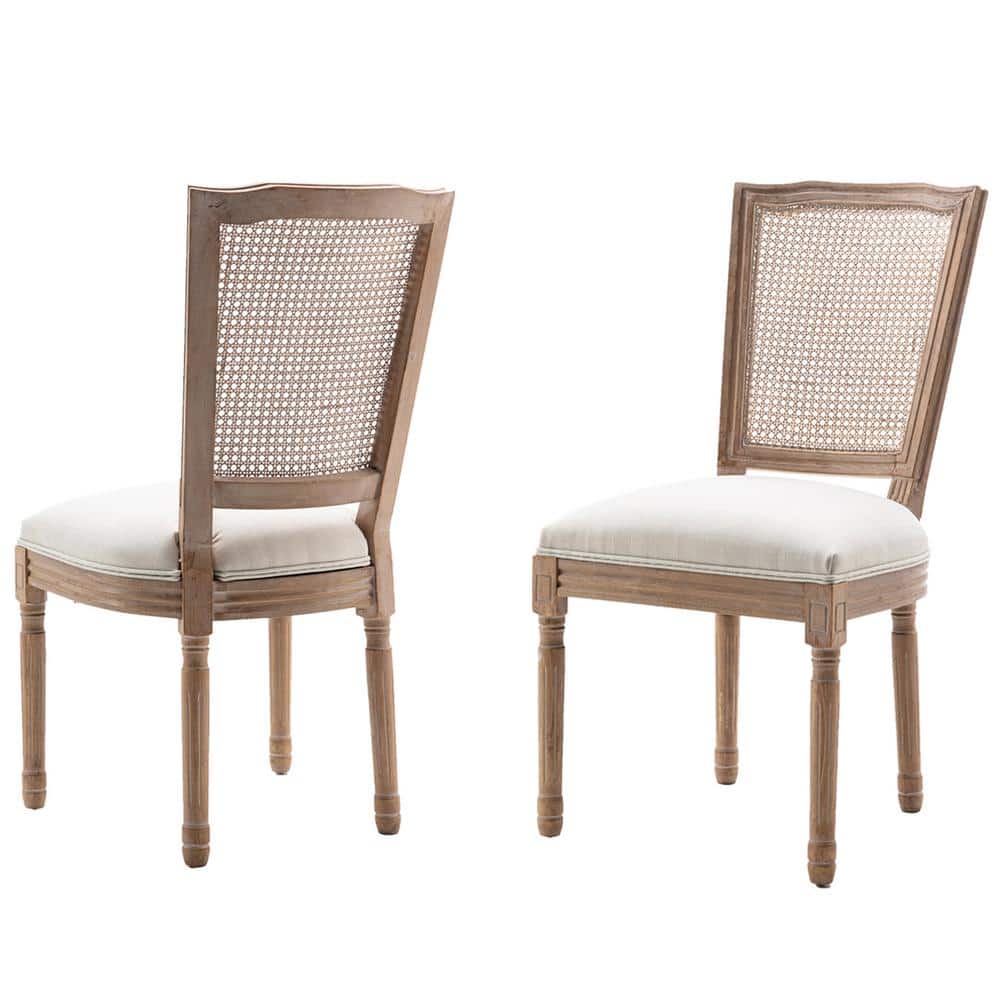 Beige High Back Rattan and Cane Side Chair Set