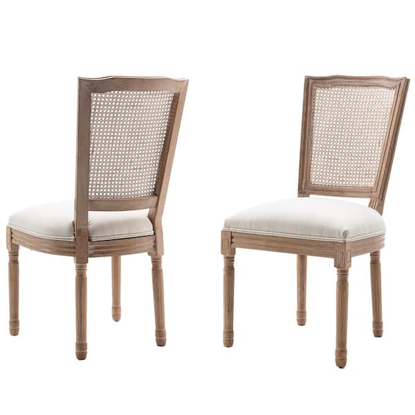 mieres French Country Style Beige Rattan Upholstered Dining Chair, Kitchen Wooden High Back Side Chair (Set of 2)