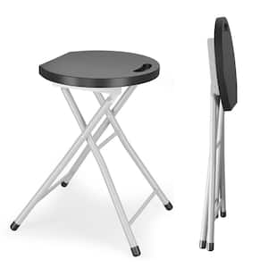 28 in. Black Metal Garden Stool Round Folding Stool with 330 lbs. Limited Sturdy Frame