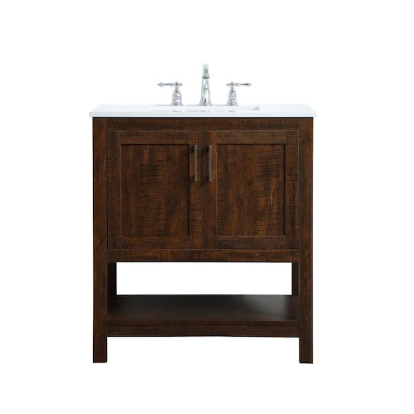 Unbranded Simply Living 30 in. W x 19 in. D x 34 in. H Bath Vanity in Espresso with Calacatta White Engineered Marble Top