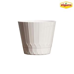 4.8 in. Concord Small White Recycled Plastic Planter (4.8 in. D x 4 in. H) with Attached Saucer