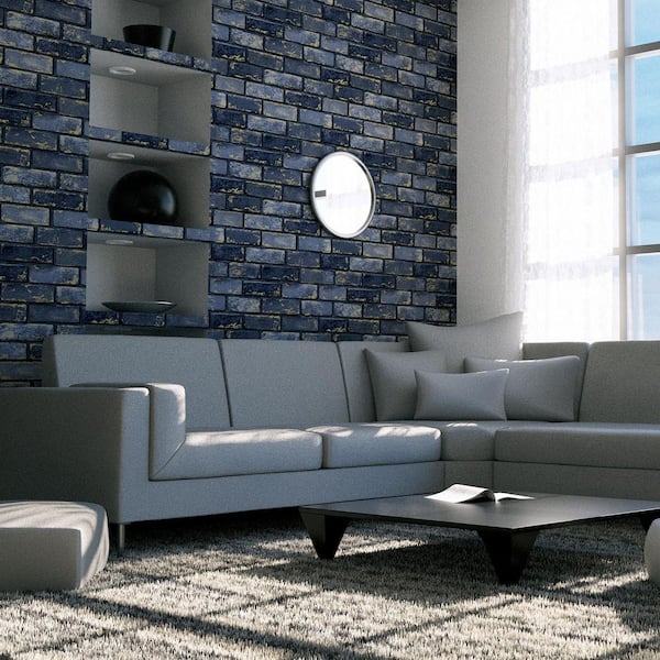 Myron Charcoal Black Metallic Brick Wallpaper Sample