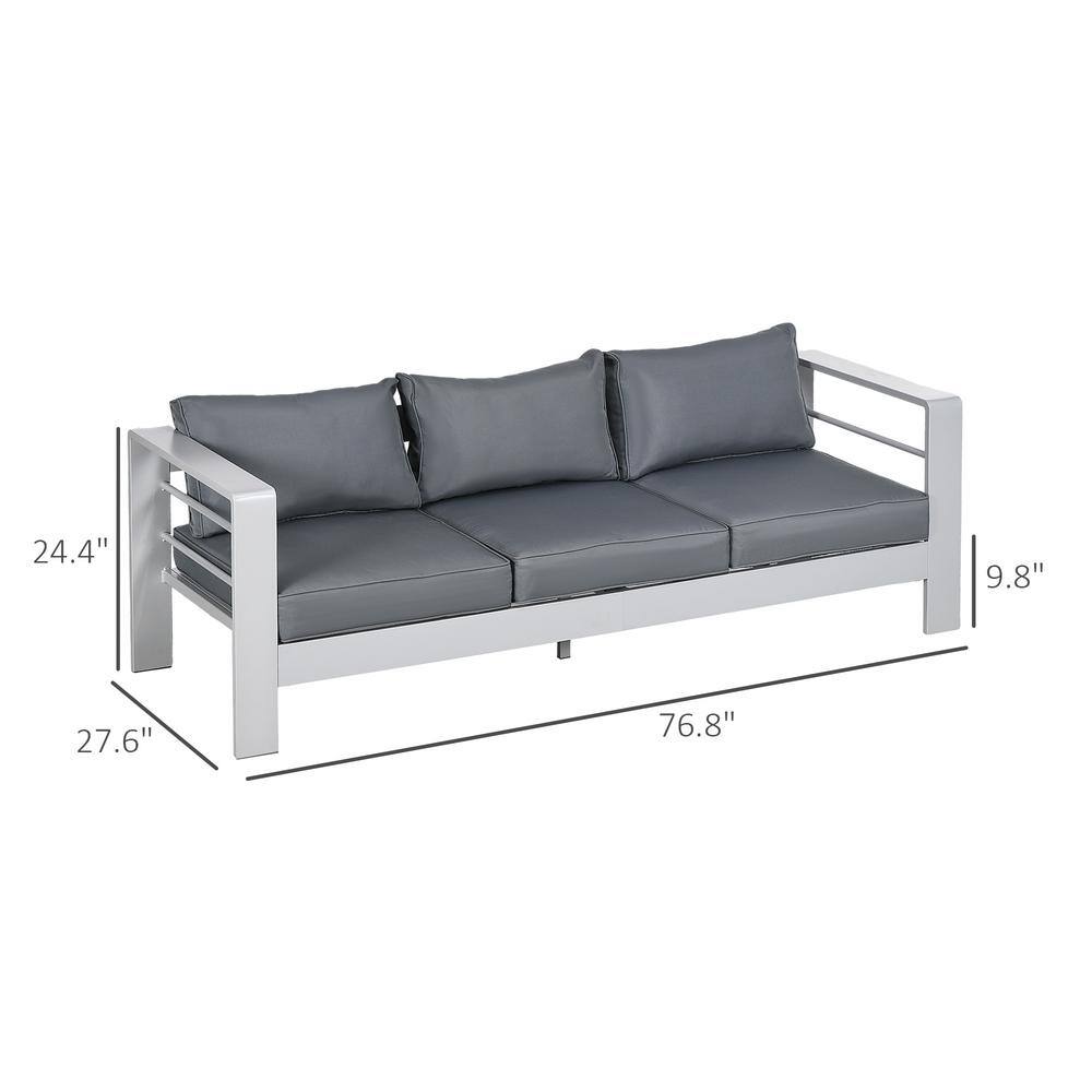 Gray Aluminum Outdoor Sofa with Cushions and Wide Armrests
