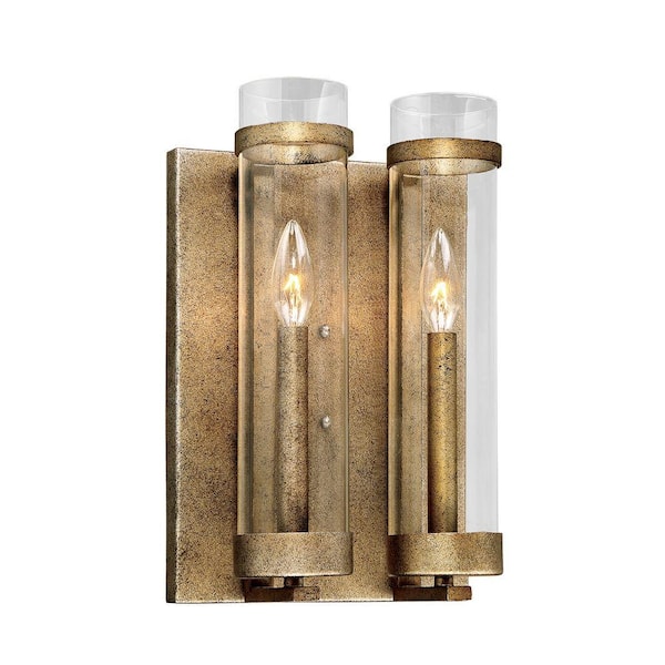 Millennium Lighting Milan Collection: 2-Light Vintage Gold Wall Sconce with Clear Glass