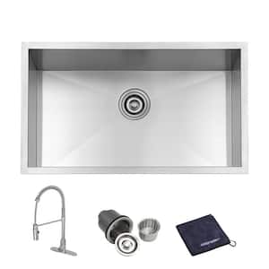 Handcrafted 18-Gauge Stainless Steel 30 in. Single Bowl Zero Radius Undermount Kitchen Sink with Faucet