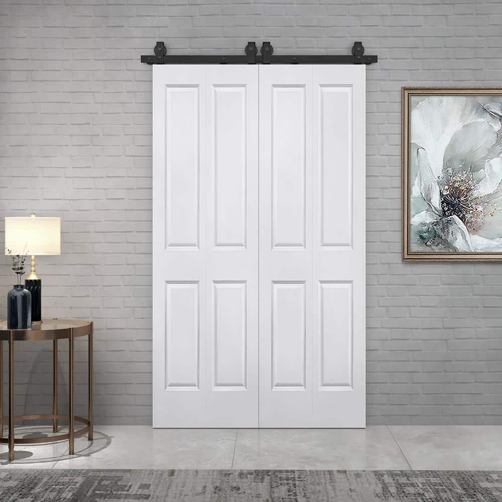 White MDF Composite Double Bi-Fold Barn Doors with Black Hardware