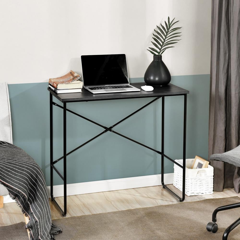 Homy Casa Etel 39.4 in. Rectangular Black Wood Industrial Computer Desk with Metal Frame