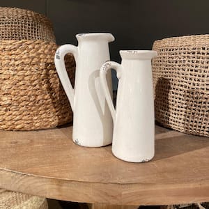 Distressed Crackle White Pitcher (015658 A369)