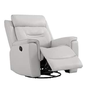 Barnabas Ivory Leather Swivel Rocker Manual Recliner with Extra Large Footrest for Living Room and Bedroom