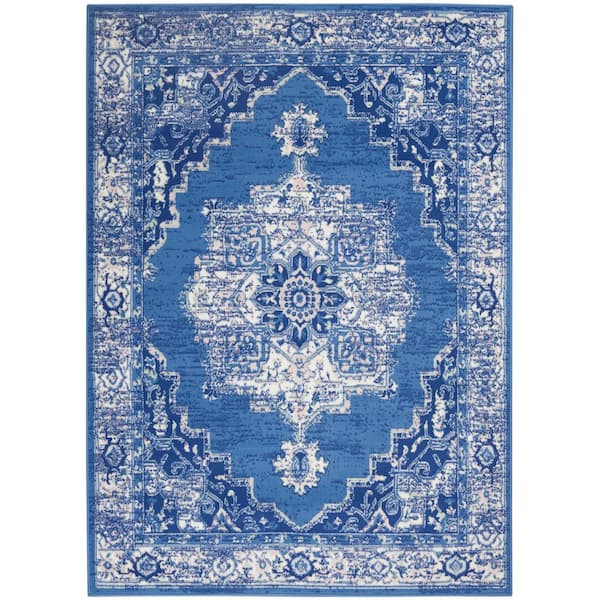 Whimsicle Navy 5 ft. x 7 ft. Center Medallion Traditional Area Rug