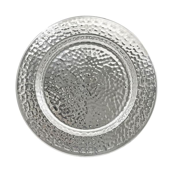 13 in. Stainless Steel Hammered Charger Plates, Silver Dinner Plate Chargers, Metallics Round Server Ware (Set of 6)
