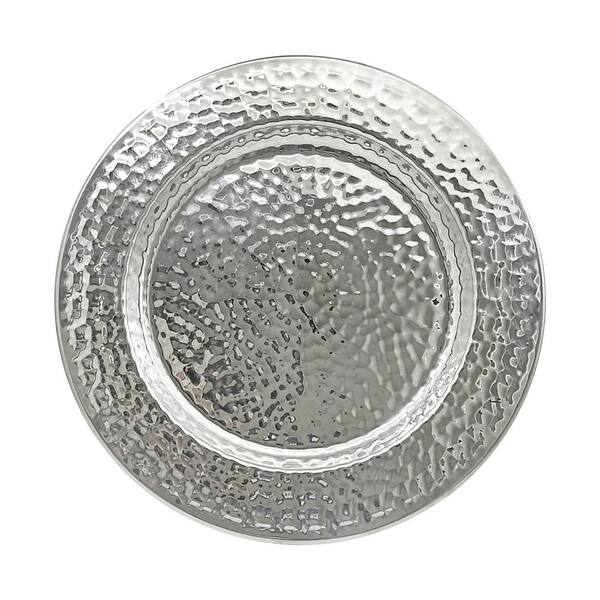 13 in. Stainless Steel Hammered Charger Plates, Silver Dinner Plate Chargers, Round Server Ware (Set of 6)