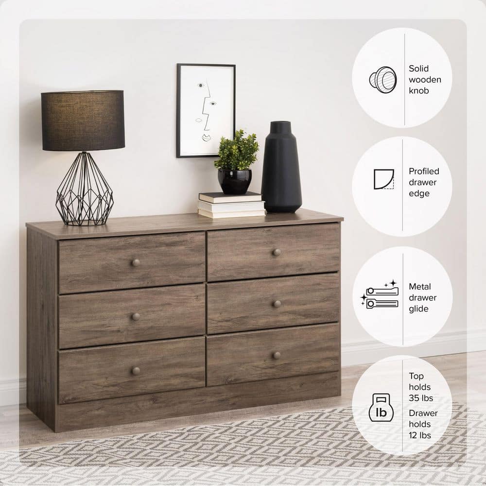 Astrid Farmhouse 6-Drawer Double Dresser in Drifted Gray Pine