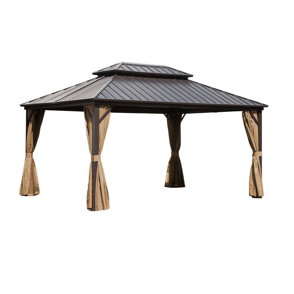 12 ft. x 16 ft. Hardtop Gazebo with Aluminum Frame, Galvanized Steel Double Roof Gazebo with Nettings and Curtain price history on PriceWatchPro