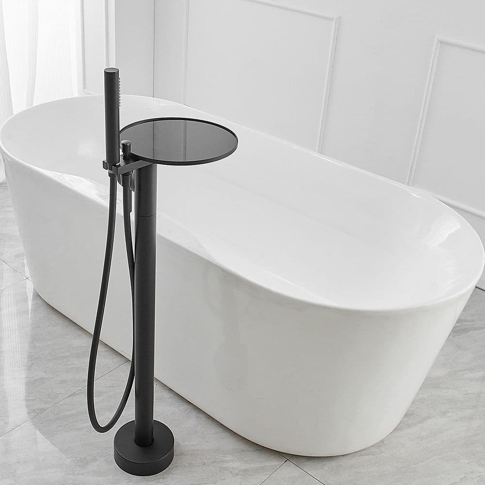 Matte Black Freestanding Floor Tub Faucet with Hand Shower