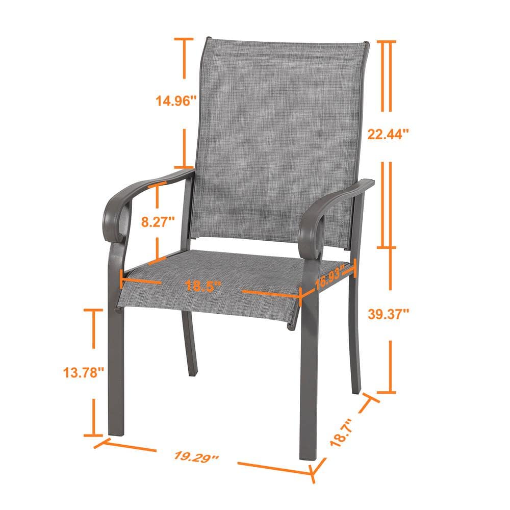 Light Gray Textilene and Iron Outdoor Dining Chairs, Set of 2