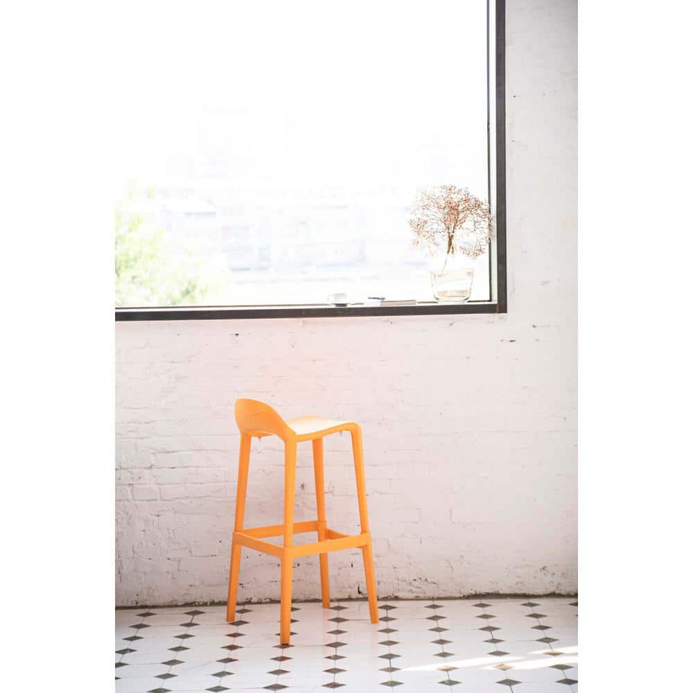 Joyous 35" Orange Resin Saddle Style Bar Stool Set