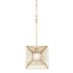 Arcade 1-Light French Gold Shaded Pendant Light with Gold/Clear Premium Faceted Crystal Panels Shade
