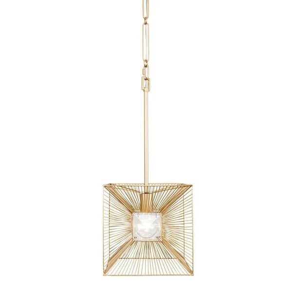Varaluz Arcade 1-Light French Gold Shaded Pendant Light with Gold/Clear Premium Faceted Crystal Panels Shade