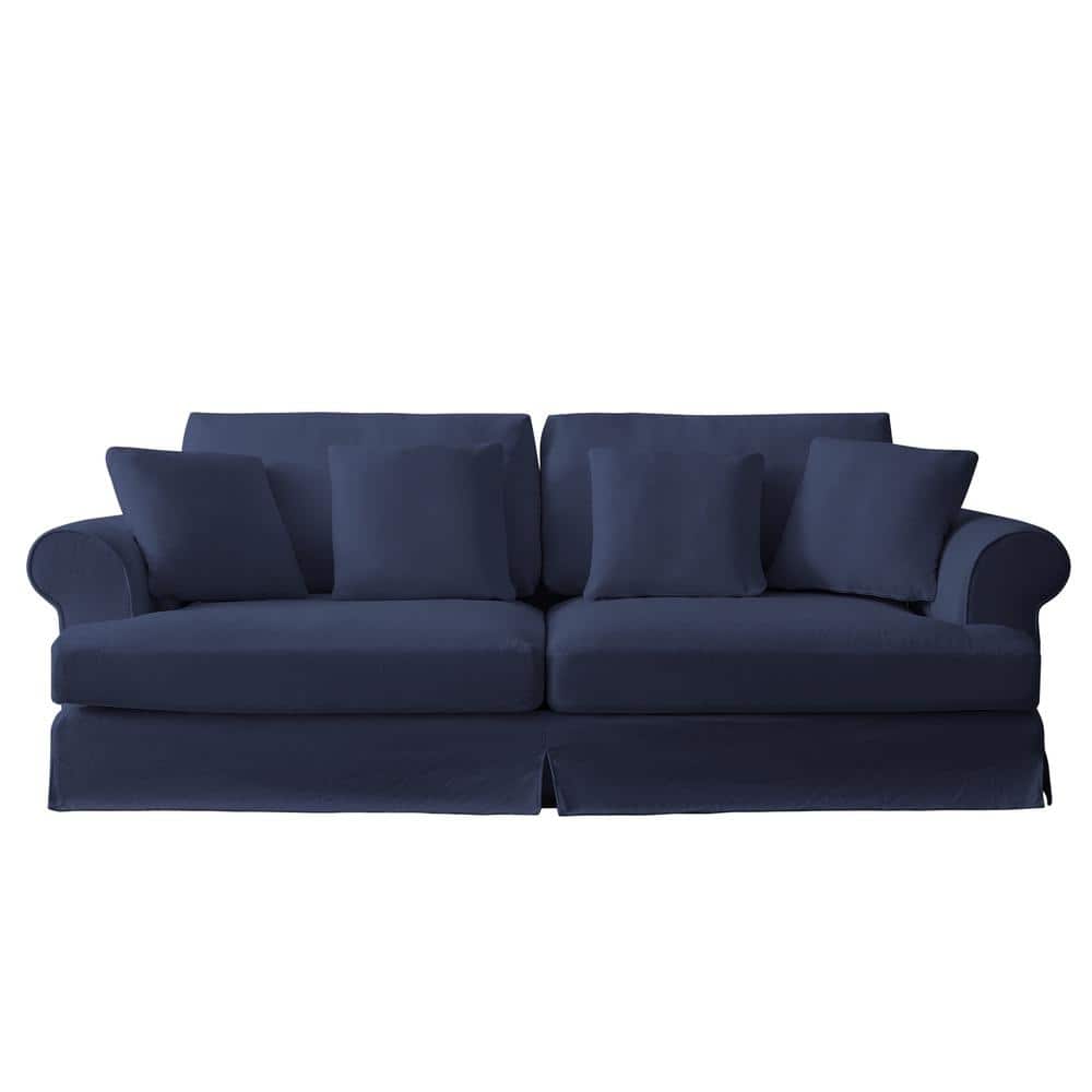 Lazy Style 102 in. Wide Round-Arm Cotton and Linen Fabric Removable Covers 