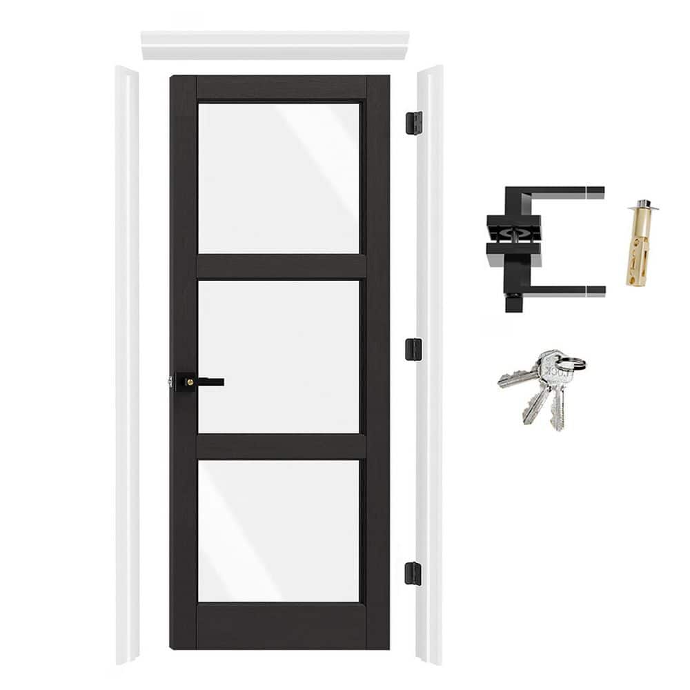 24 in. x 80 in. Right-Handed 3 Lite Clear Glass Black PVC Covering MDF Door w/ Quick Assemble Door Jamb, Lever andLatch price history on PriceWatchPro