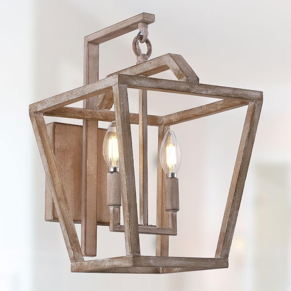 Oaks Aura Mora 12 in. Width 2-Light Farmhouse Shabby Chic Light Brown Wall Sconce, Rustic Elegance Wall Light for Hallway, Bedroom