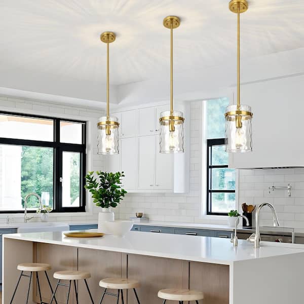 Jasslynn 60W Golden Modern Adjustable Pendant Light Fixture with Cylinder Glass Shade-Kitchen Dining Room Foyer