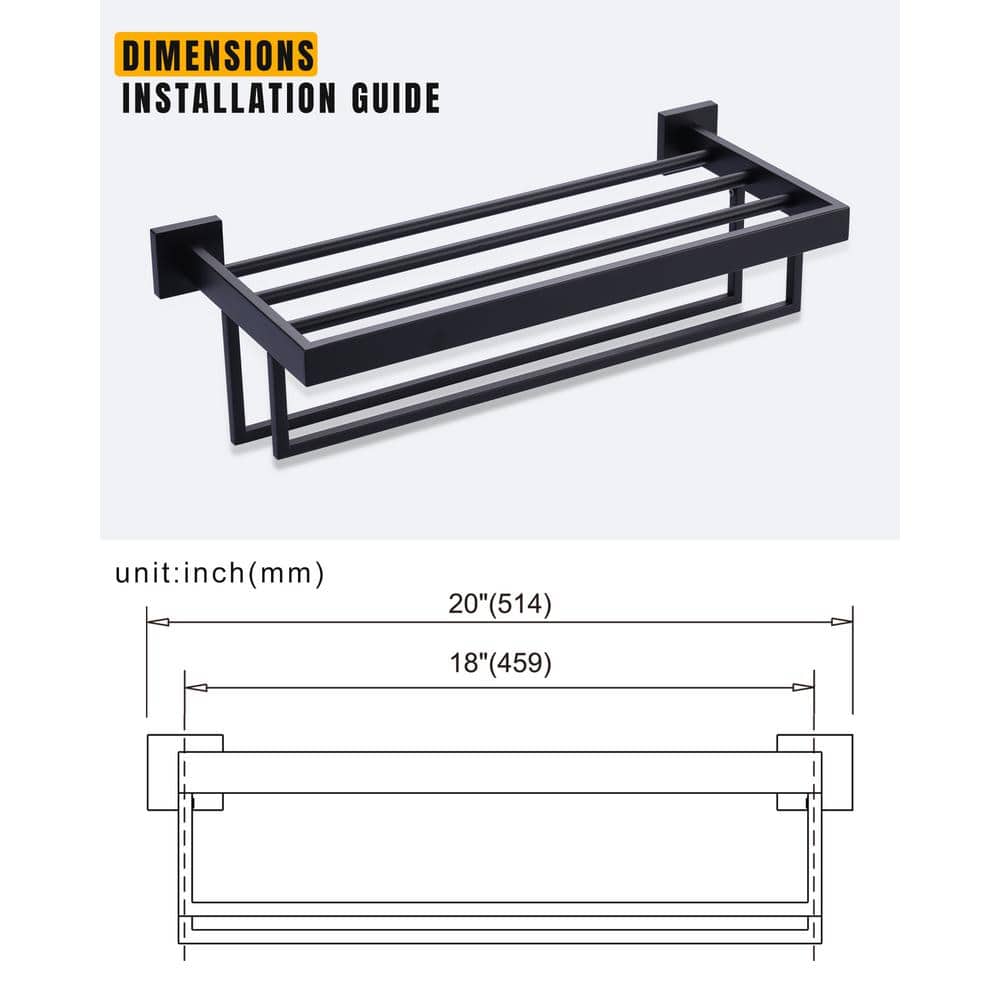 Matte Black 20 Inch Stainless Steel Wall Mounted Towel Rack